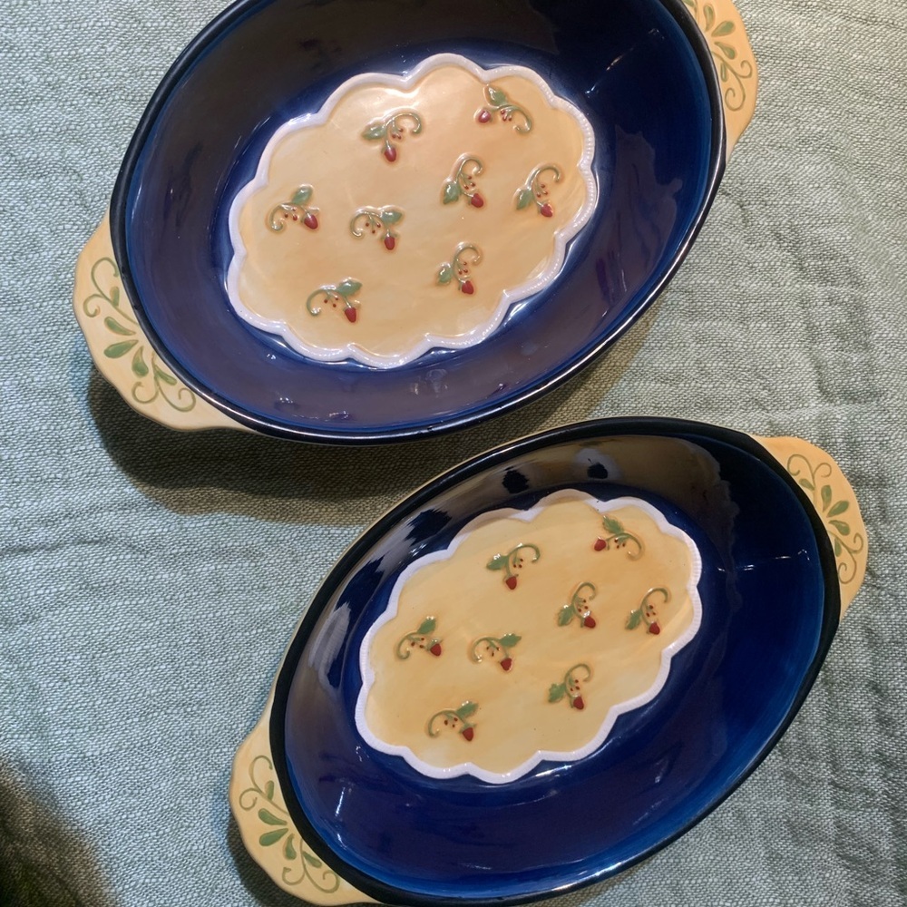 Navy and Cream Ceramic Baking Dishes set of two, small